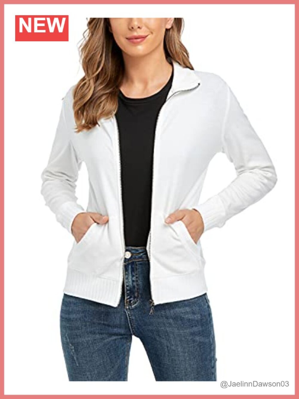 Women's Stand Collar Zip Up Long Sleeve Sweatshirt Jacket with Pockets